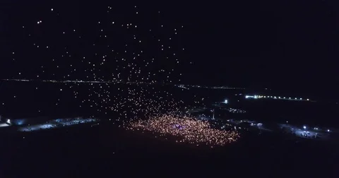 Aerial of sky lanterns floating in the air 動画素材 73549889