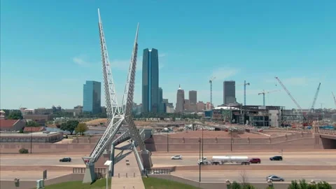 Aerial: Skydance Bridge crossing the Interstate Feeway, Oklahoma City, USA Stock Footage 130438777