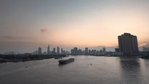 Aerial skyline view at sunset of saigon Ho Chi Minh city, Vietnam Stock Footage 115097460