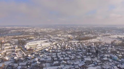 Aerial Skyline Winter Footage of Small town at sunset Stock Footage 113683546
