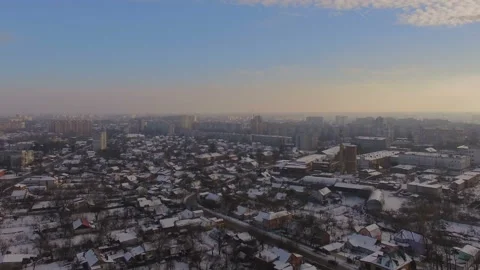 Aerial Skyline Winter Footage of Small town at sunset Stock Footage 113684093