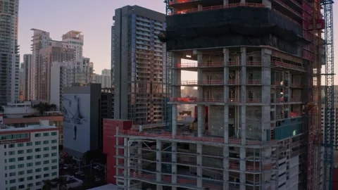 Aerial: skyscraper building under construction. Miami. Florida, USA Stock Footage 161063810