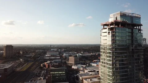 Aerial of Skyscraper Under Construction Stock Footage 120664134