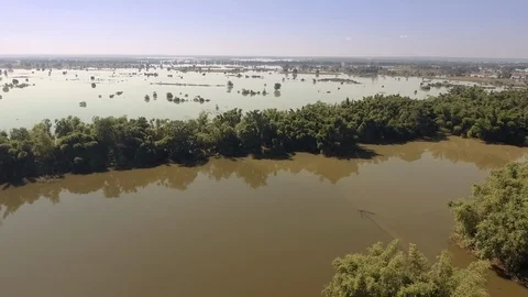 Aerial slider shot of  flooded fields in countryside Stock Footage 91674512