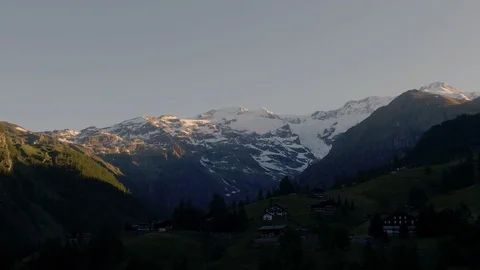 Aerial sliding view of Monte Rosa in the Italian Alps at sunrise Stock Footage 112006897