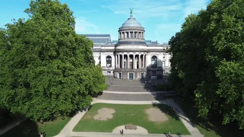 Aerial Slow Forward Towards Art and History Museum Cinquantenaire Park Brussels Stock Footage 338433686