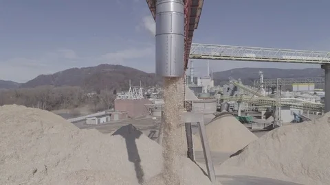 AERIAL SLOW MO - Mega conveyor belt machine at the paper factory Stock Footage 73009580