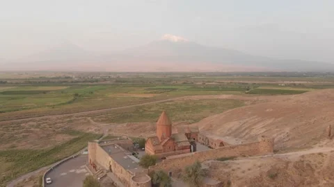 Aerial slow motion circle view around historical landmark in Armenia - Khor V 動画素材 164846190