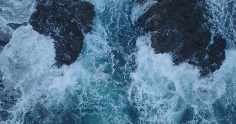 Aerial Slow Motion Drone View of Crashing Waves on Rocks El Salvador_LunaVista Stock Footage 243142936