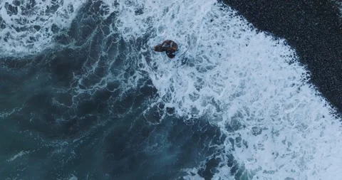 Aerial Slow Motion Drone View of Shorebreak El Salvador_LunaVista Stock Footage 243146236