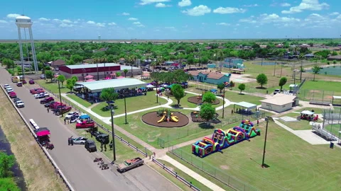 Aerial Slow Motion of Fourth of July Celebration at La Villa Texas Park Stock Footage 341696918