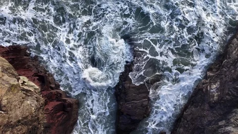 Aerial Slow Motion River Flow Through Rocks Top Down View Stock Footage 332944726