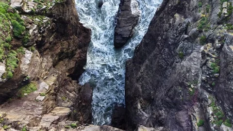 Aerial Slow Motion River Flow Through Rocks Top Down View Stock Footage 332944769