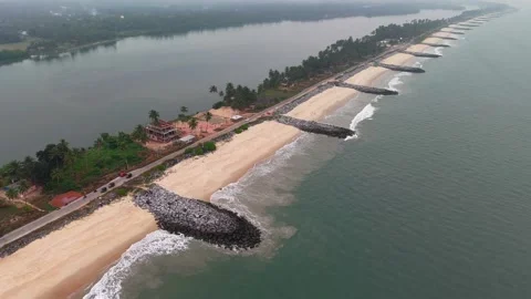 Aerial Slow Motion View of Malpe Beach Coastline in Udupi Karnataka India 스톡 동영상 330456472