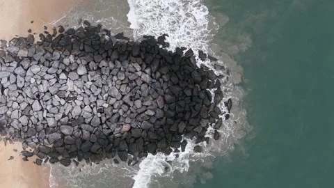 Aerial Slow Motion View of Malpe Beach Coastline in Udupi Karnataka India Video stock 330456494