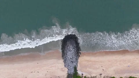 Aerial Slow Motion View of Malpe Beach Coastline in Udupi Karnataka India Vídeo Stock 330456510