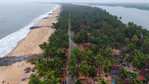 Aerial Slow Motion View of Malpe Beach Coastline in Udupi Karnataka India Vídeo Stock 330456675