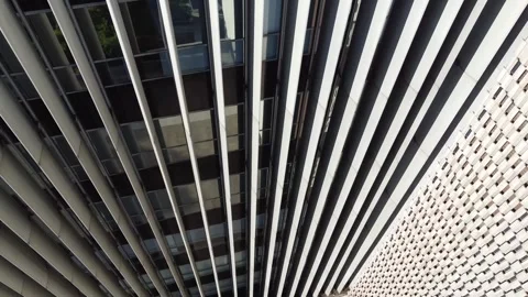 Aerial Slow Pan Right Mid Century Building Texture Stock Footage 240131670