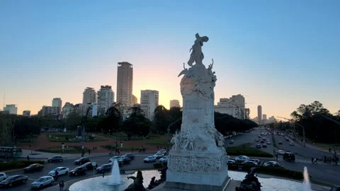 Aerial slow pull out shot capturing monumental sculpture Carta Magna and Stock Footage 163690943