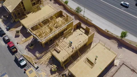 Aerial Slow Rotating Top Down View of Las Vegas Residential Construction Stock-Footage 333665397
