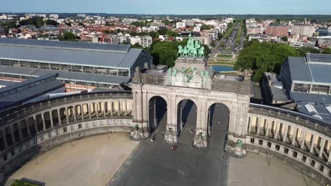 Aerial Slow Rotation Cinquantenaire Arch Brussels Stock Footage 338433957