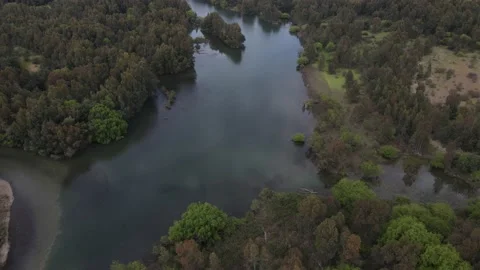 Aerial slowly  going forward over river between islands, Maule region Stock Footage 199317817
