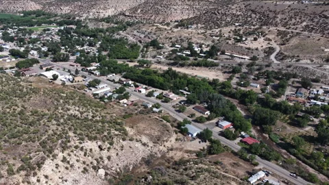 Aerial of small desert townscape and residential area in Naturita Colorado Video stock 341994053
