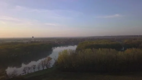 Aerial of a small Midwest town on a river Stock Footage 108103877