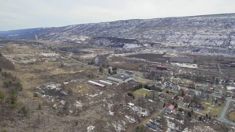 Aerial small mining town in the winter Stock Footage 73486405