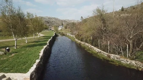 Aerial, Small River on Mountains Stock Footage 89541598