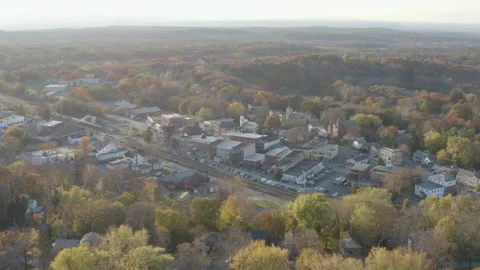 Aerial of Small Rural Town in Columbia County New York during Autumn Stockbeeldmateriaal 166328236