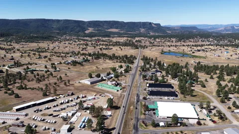Aerial of small town development in Pagosa Springs Colorado Video stock 342734234
