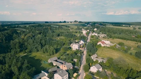 Aerial of small town Stock Footage 93659909