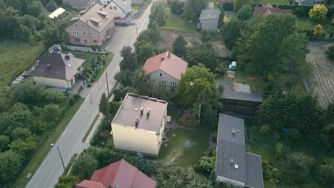 Aerial of small town Stock Footage 93660501