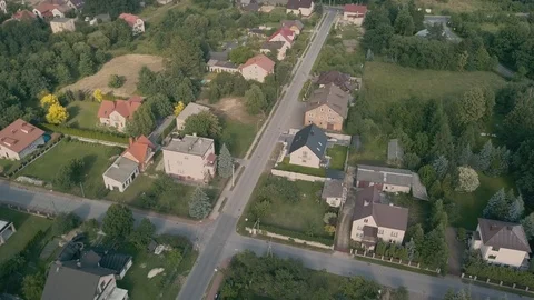 Aerial of small town Stock Footage 93661555