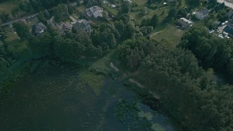 Aerial of small town Stock Footage 93662569