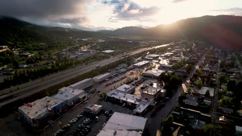 Aerial of a small town freeway in a storm Stock Footage 243603764