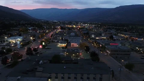 Aerial of a small town at night Stock Footage
