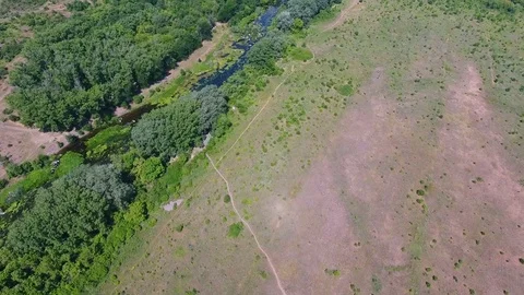 Aerial - small wild river Stock Footage 80902338