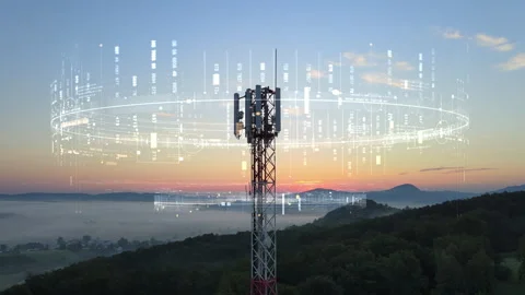 Aerial of Smart 6G wireless infrastructure with autonomous network technology Stock Footage 336731299