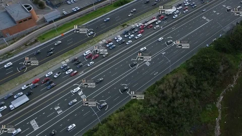 Aerial smart highway. Cloud computing icons with percentages. Stock Footage 90189425