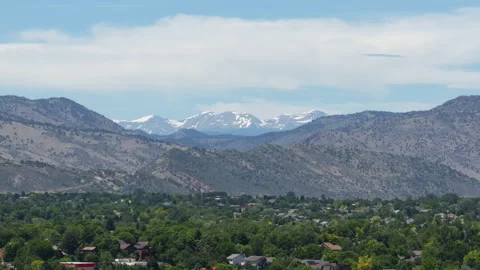 Aerial of snow capped Mount Evans in Rocky Mountains in summer from Denver Video stock 337186617