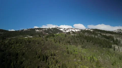Aerial of snow capped mountains in Cache National Forest in Utah in spring Stock Footage 276914027