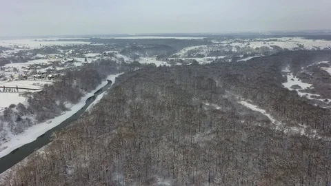 Aerial Snow Covered Trees Drone Footage Landscape Winter Nature Beautiful Europe Stock Footage 100732597
