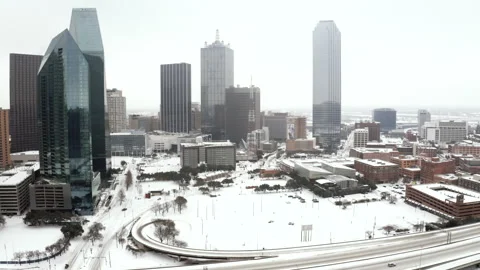 Aerial Snow Drone Footage of Dallas Texas During Winter Storm Uri Clip44 Stock Footage