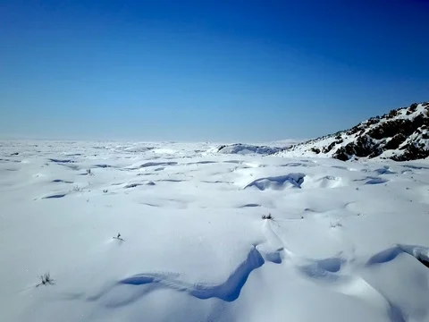 Aerial snow field view Stock Footage 75650687