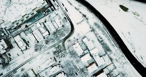 Aerial Snowy Roofs Stock Footage 101608170