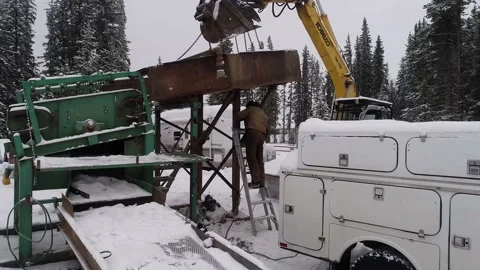 Aerial Snowy Welding Work Stock Footage 151354286