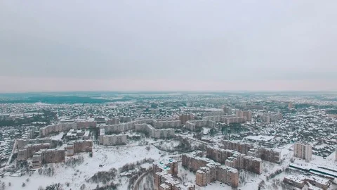 Aerial socialist soviet panel buildings at winter 库存影片 71356211