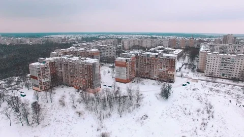 Aerial socialist soviet panel buildings at winter Stockbeeldmateriaal 71361550